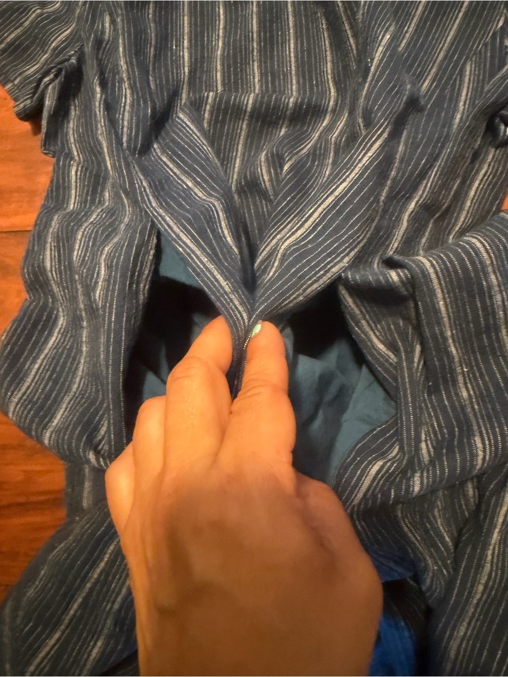 Eileen Fisher Navy and White Striped Short Sleeve Shift Dress - Picture 5 of 8
